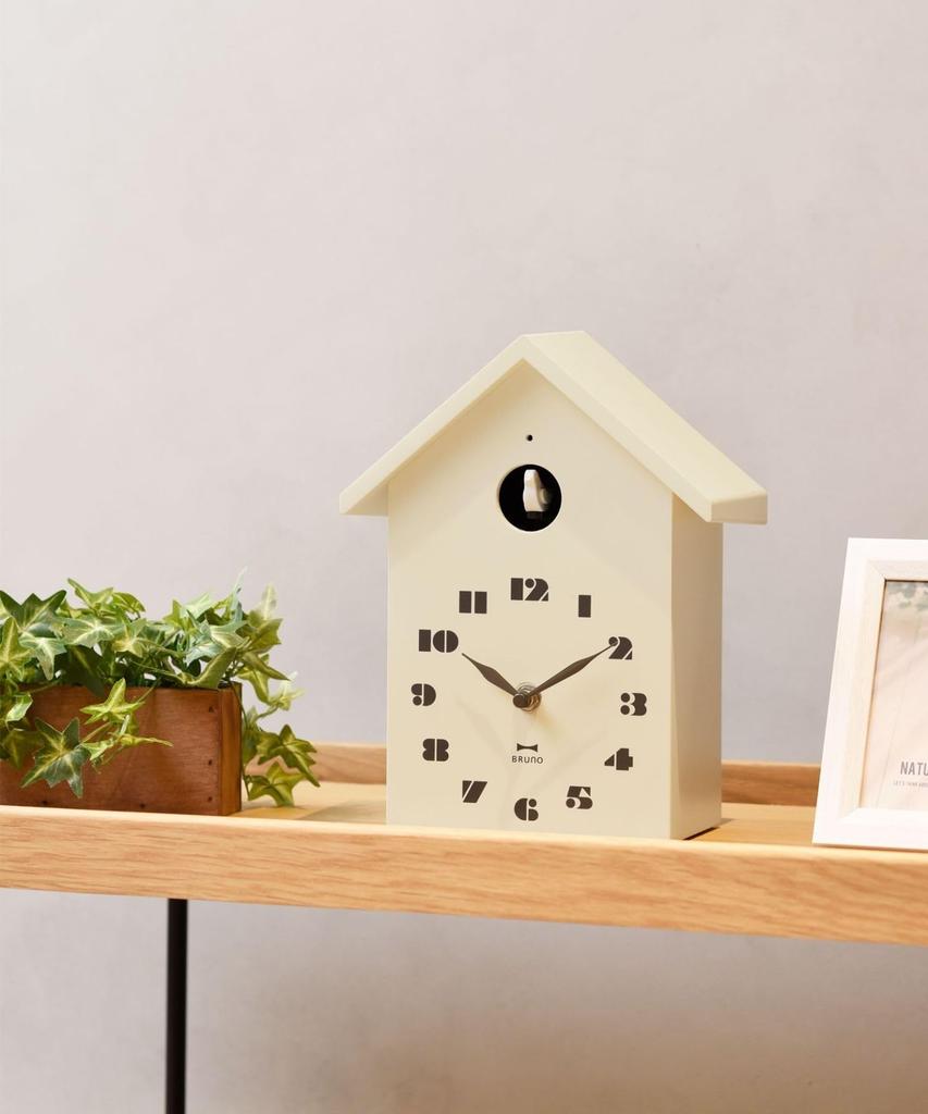 BRUNO Cuckoo Clock, Pendulum Clock, Wall-Mounted/Tabletop Clock, Cute and Stylish, Ivory Birdhouse Clock, BCW047-IV