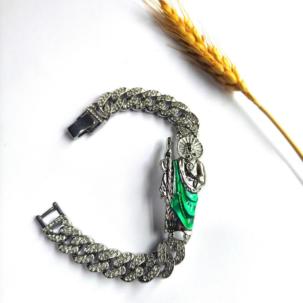 New European and American Hip-hop Trend Men's Style Diamond Studded Chain Religious Saint Judas Accessories Personalized Splicing Saint Judas Bracelet