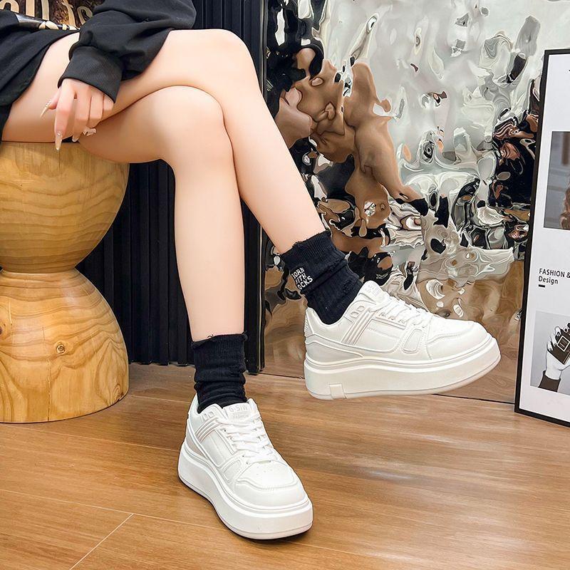 2025 Summer New Thin Board Shoes Platform Heightening Women's Shoes High Heels Sports and Leisure Shoes Women's Little White Shoes Platform