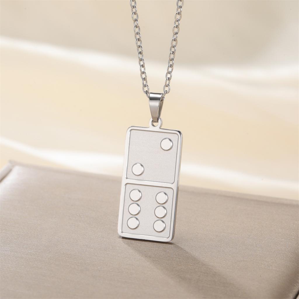  Funny Dominoes Pendant Necklace Stainless Steel Square Domino Card Choker Girl Boy Jewelry Birthday Best Gifts Wholesale