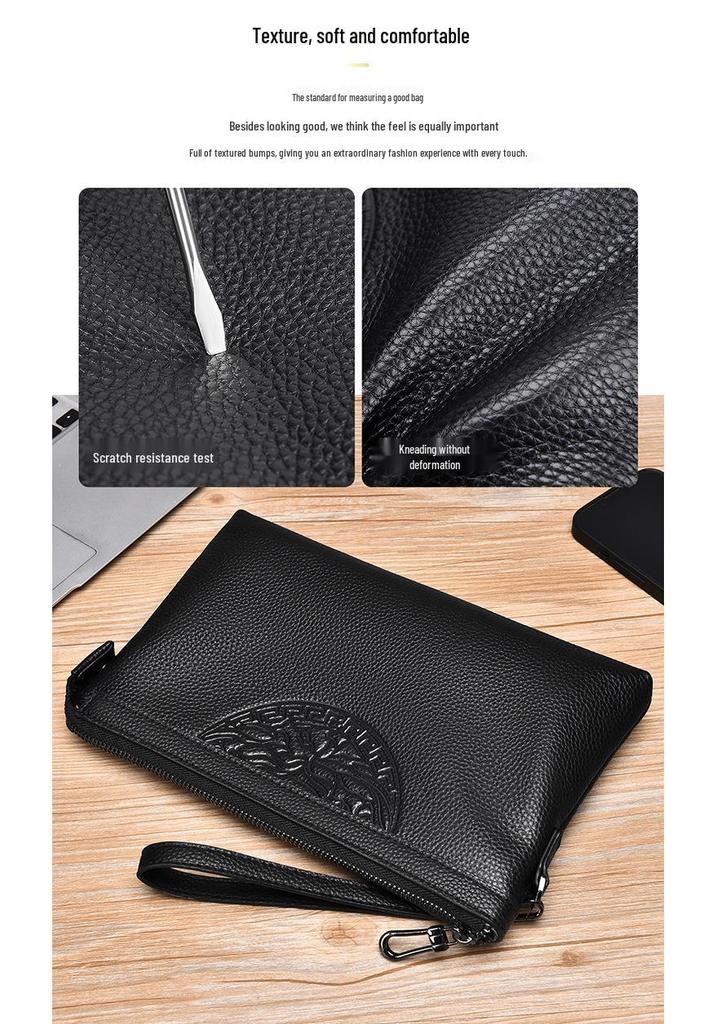 Stylish Men’s Embossed Cowhide Clutch | Large Capacity Envelope Handbag