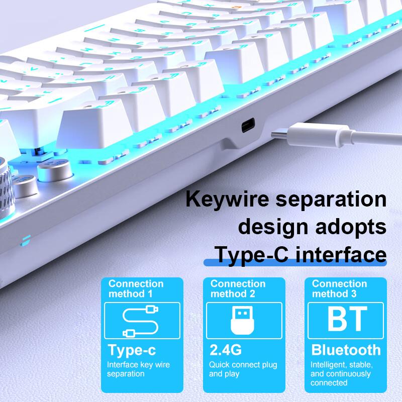 AULA F3001 Mechanical Keyboard Bluetooth Wireless Three Mode Metal Panel Two-color Injection Molding Cool Backlight Effect 87Key