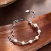 EFFIE QUEEN 925 Solid Sterling Silver 14k Gold Paperclip Link Chain Pearl Bracelet Natural Jewelry for Women Wedding Party GPB48