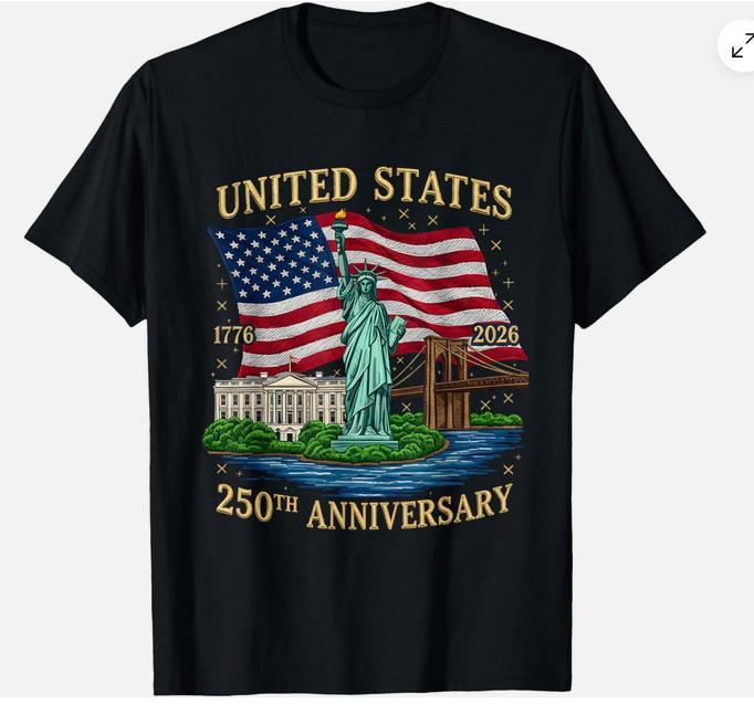 250 Years 1776-2026 250th Birthday Patriotic American Flag T-Shirt 4XL
