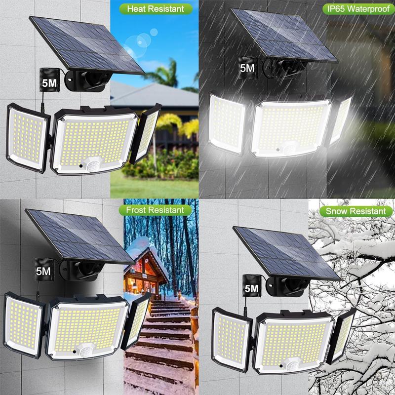 Solar Outdoor Lights, IP65 Waterproof Motion Sensor Outdoor Lights, 3 Head Solar Security Flood Lights With Wide Lighting Angle