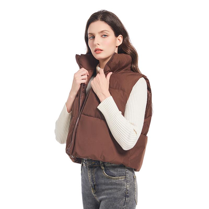 Solid Stand Collar Short Autumn Winter Jacket Coat Parka Vest Women M-XL
