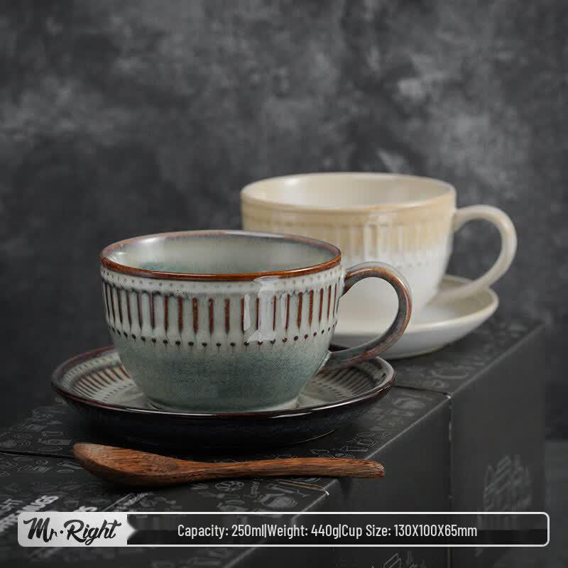 Nordic Retro Glazed Ceramic Coffee Cup and Saucer Set