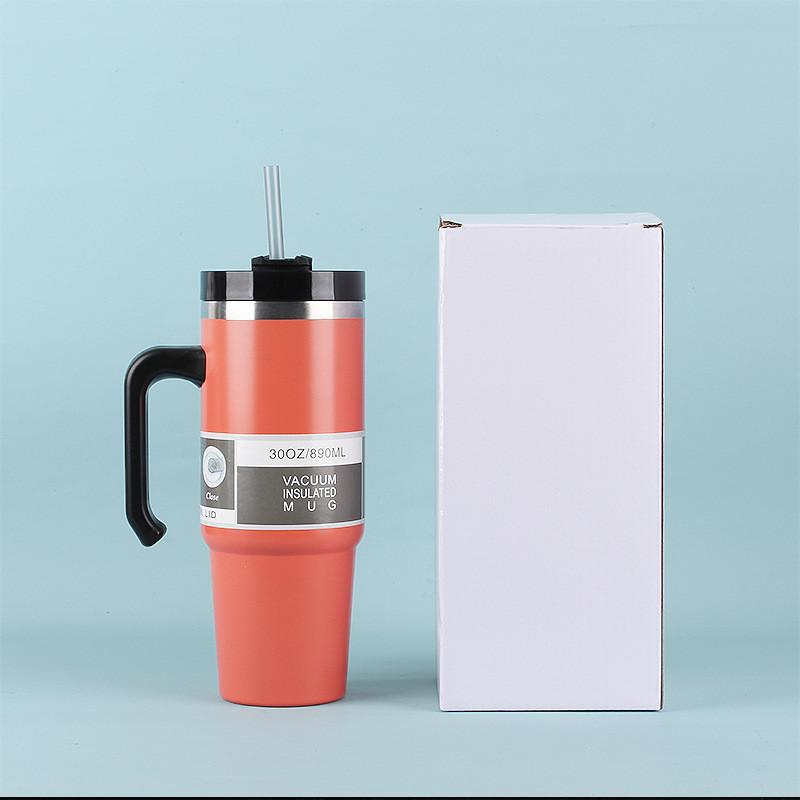 30oz Tumbler With Handle And Straw Lid Stainless Steel Insulated Tumblers Travel Coffee Mug For Hot And Cold Beverages