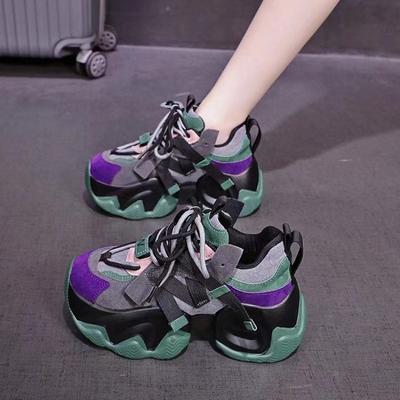 Retro Dad Shoes 2024 Modne Fajne Nowe Gruba Podeszwa Zwiększające Wzrost Codzienne Blok Kolorystyczny Codzienne Sportowe Buty Damskie Zapatos Mujer