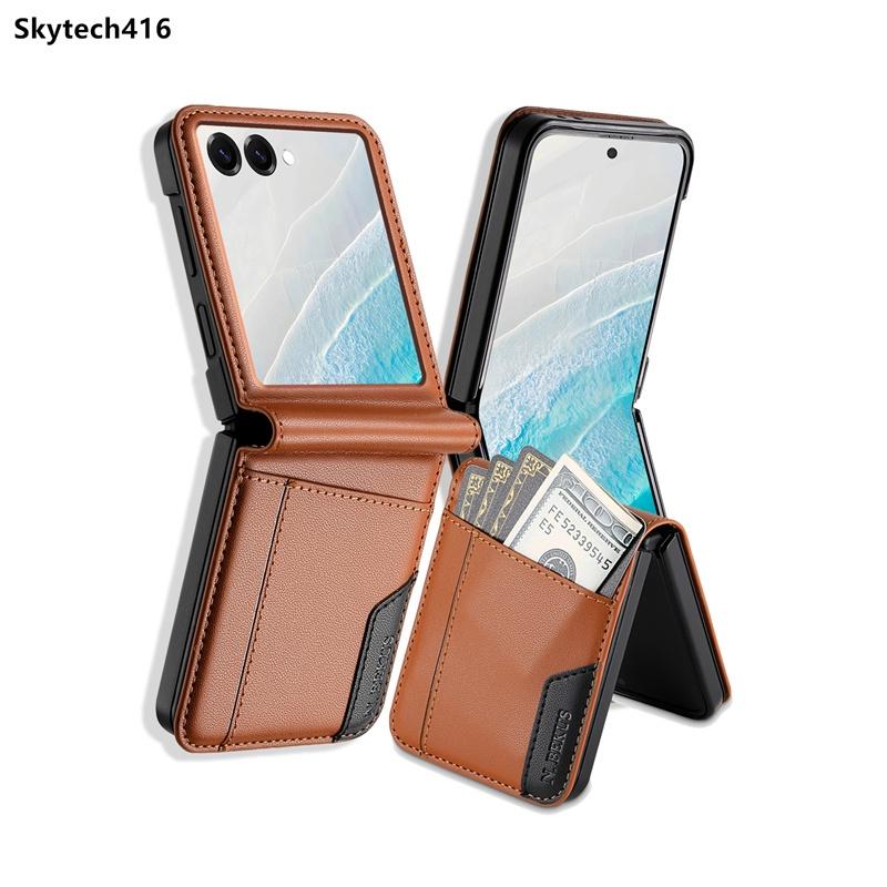 For Samsung Galaxy Z Flip 3 4 5 6 7 Leather Case Flip High Quality Card Slot Bracket Wallet Cover Casing