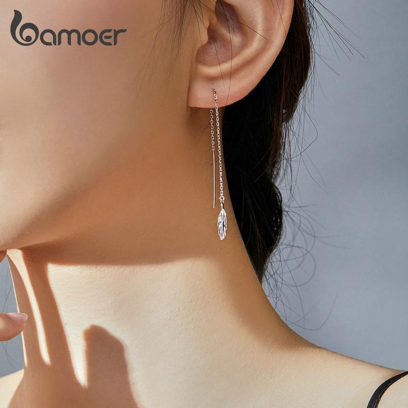 BAMOER Authentic 925 Sterling Silver Cercei The Feather Brand Original Fashion Women