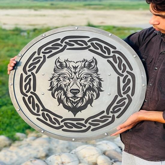 60.96 cm Medieval Viking Shield Fenrir Wolf Battleworn Shield Warrior Shield Wall Decor Best Gift for Decoration