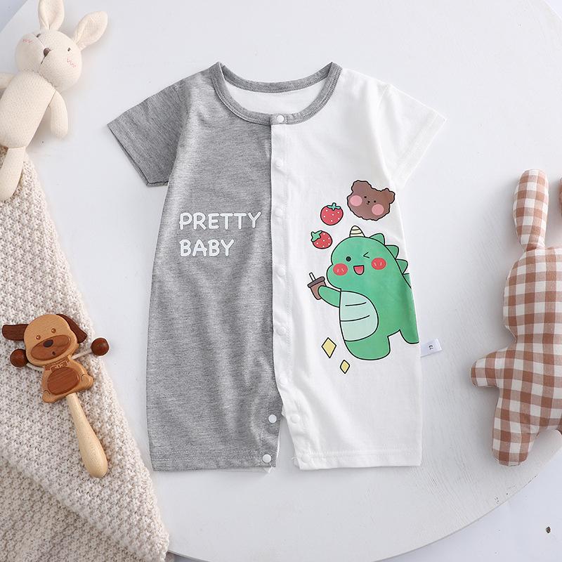 2026 Summer Kids O-Neck Short Sleeve Pajama-Rompers Baby Spring Short Crawling Clothes Cartoon Cotton Jumpsuit for Girl Boy
