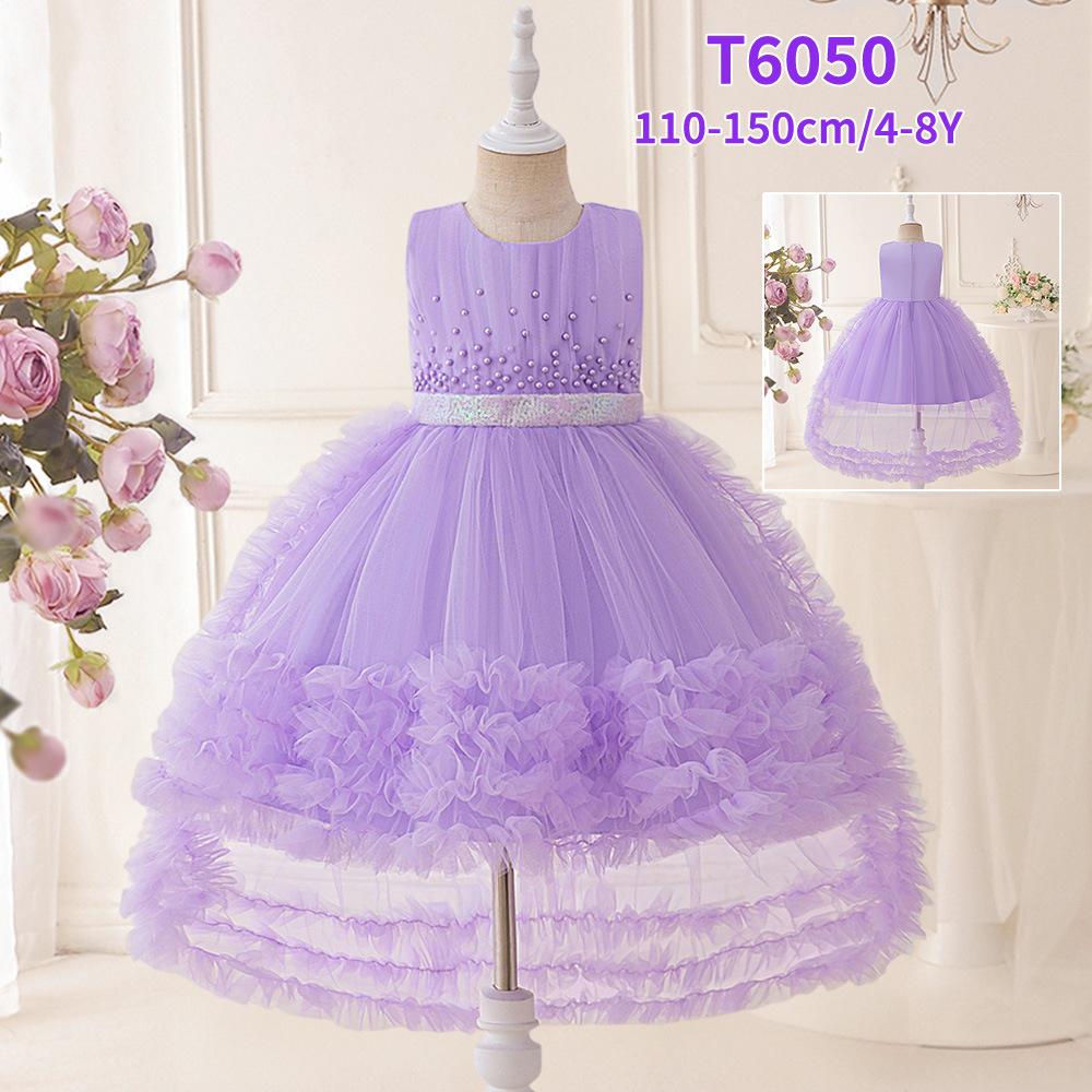 Flower Girl Princess Dress For Weddings Summer Kid Formal Bow Long Gown For School Evening Party Children New Year Cloth T6050