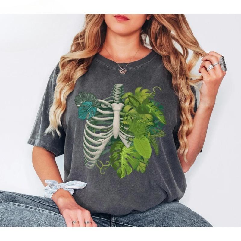 Unisexs Vintage Skeleton Plant Body Plant Lover TShirt Unisex Tee Unisex Oversized Loose Streetwear Allseason Harajuku Loose Top