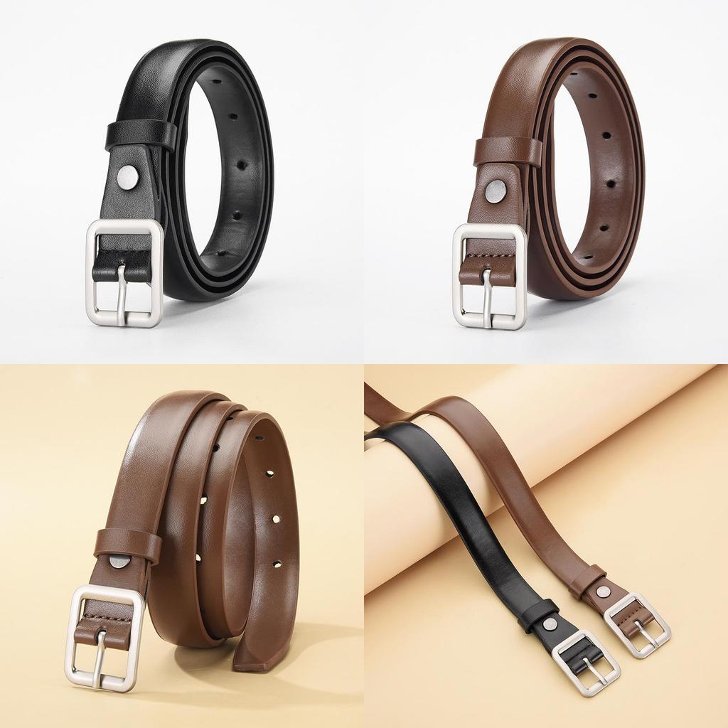 Womens Pu Leather Belt With Square Alloy Buckle For Casual And Office Wear