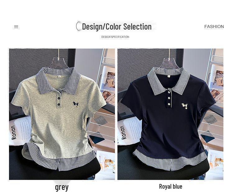 Camiseta de Manga Corta a Cuadros con Solapa para Mujer Talla Grande - Top de Moda Estilo Universitario Adelgazante Verano 2025