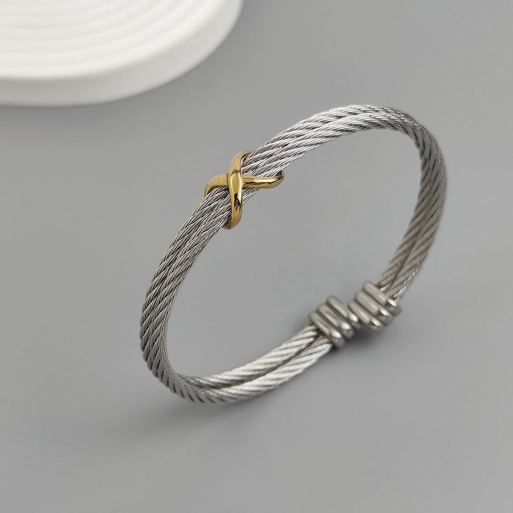 Stainless Steel Letter X Inlaid Zirconium Twist Rope Steel Wire Rope Opening Bracelet Women's Cable Bracelet Party Daily Jewelry