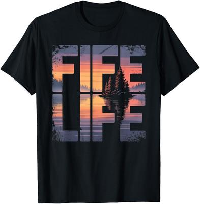 T-shirt Coucher de soleil avec île Lac Fife MI