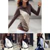 Korean Fashion Women Style Autumn Slim Fit Color Block Blouse Long Sleeve Shirt