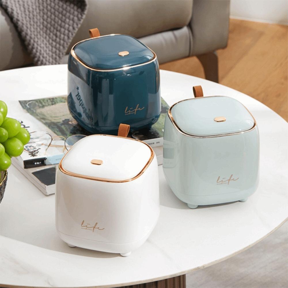 Large Opening Desktop Trash Can Press Open Lid Desktop Paper Basket Car Trash Bin  Living Room