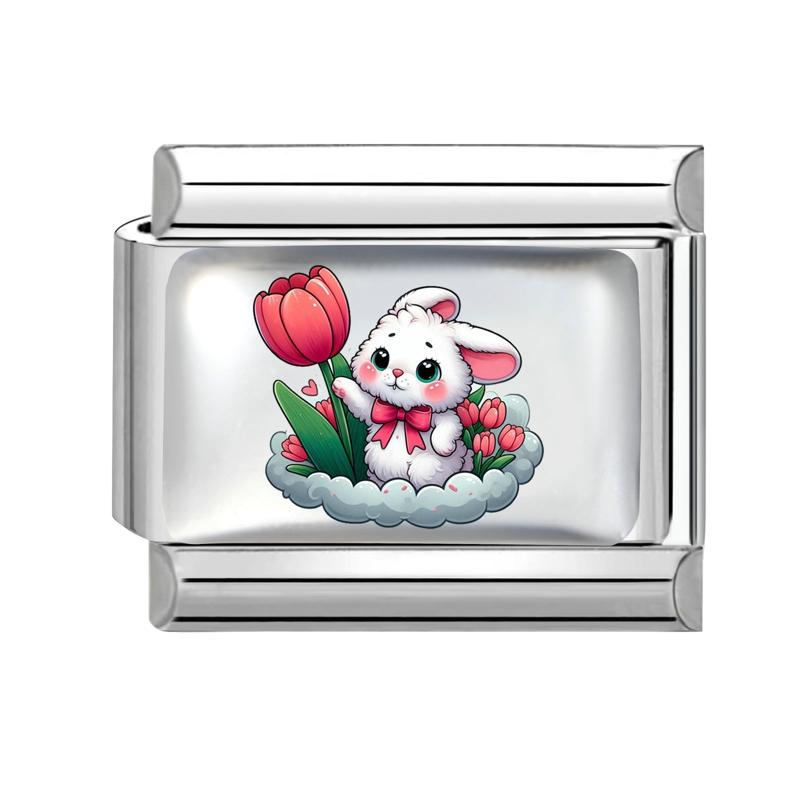 1PC Creative Personalized Tulip Lovely Cats Rabbit Star Heart Italian Charm Fit 9MM Stainless Steel Bracelet DIY Making Gift