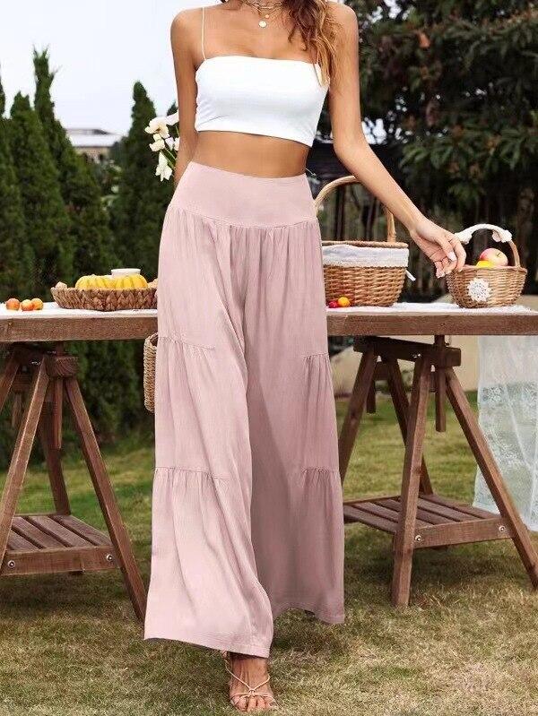 Summer Khaki Casual Cotton Linen High Waist Pants For Women Office Lady Loose Trousers Fashion Solid Baggy Pants Spodnie