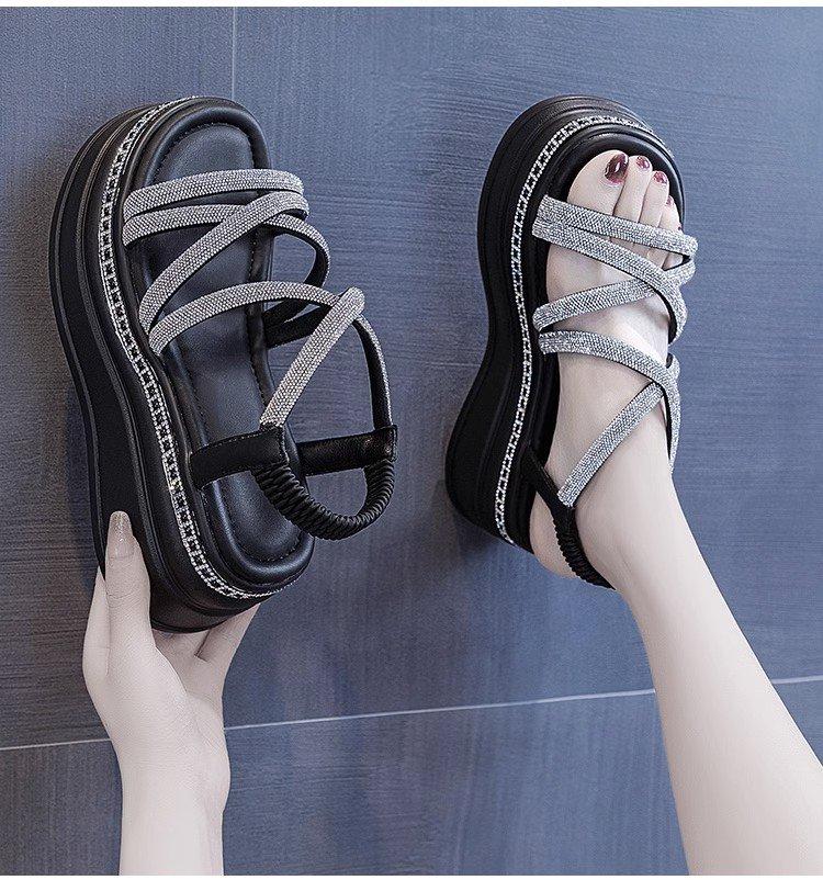 

Fashion Hot Women Platform Bling Sandals New Summer 7CM High Heels Lady Crystal Wedges Beach Walking Shoes Slippers Sandalias Mujer 34 чёрный