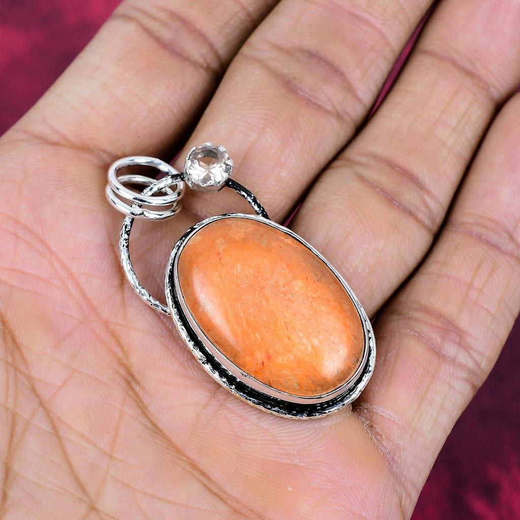 Sponge Coral & Morganite Pendant, 925 Sterling Silver Pendant Jewelry. Gift For Women Handmade Pendant Gemstone Jewelry