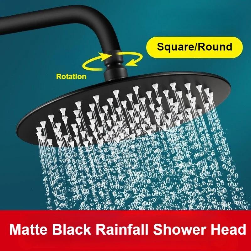 6/8 Inch Black Rainfall Shower Head Stainless Steel Rain ShowerHead Pressurized Big Panel Shower Nozzle Shower Accessories
