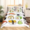 Japanese Sushi King Queen Duvet Cover Little Cat Bedding Set Novelty Cartoon Pet Animal Japan Food White Polyester Quilt Cover
