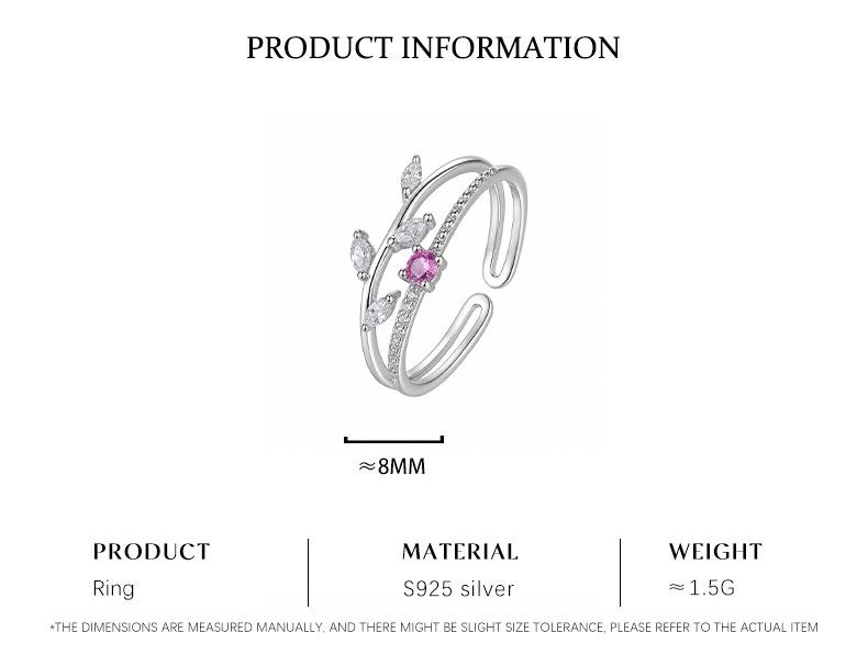 Elegant Zirconia Leaf Open Ring for Women - High-End European & American Style