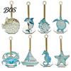 Nautical Kitchen Accessories Ocean Style Vertical Paper Towel Holder, Solid Wood Roll Stand with Holder Seahorse Crab Sailboat Shell Design,