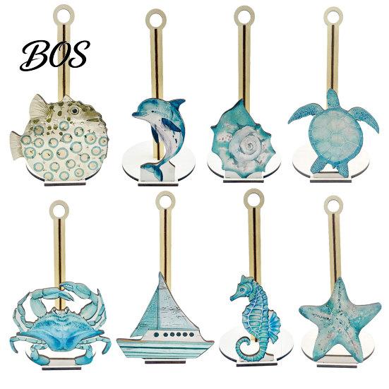 Nautical Kitchen Accessories Ocean Style Vertical Paper Towel Holder, Solid Wood Roll Stand with Holder Seahorse Crab Sailboat Shell Design,