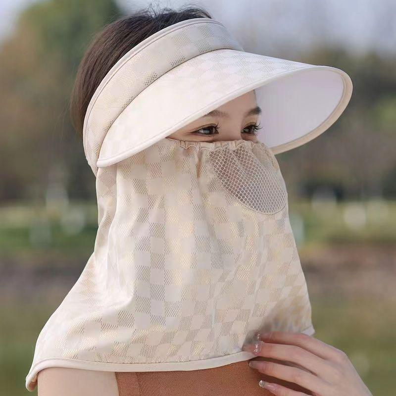 Straw Empty Top Sun Hat Women's Summer Eaves UV Protection Cycling Face Cover Foldable Sun Hat UV Sun Protection Hat