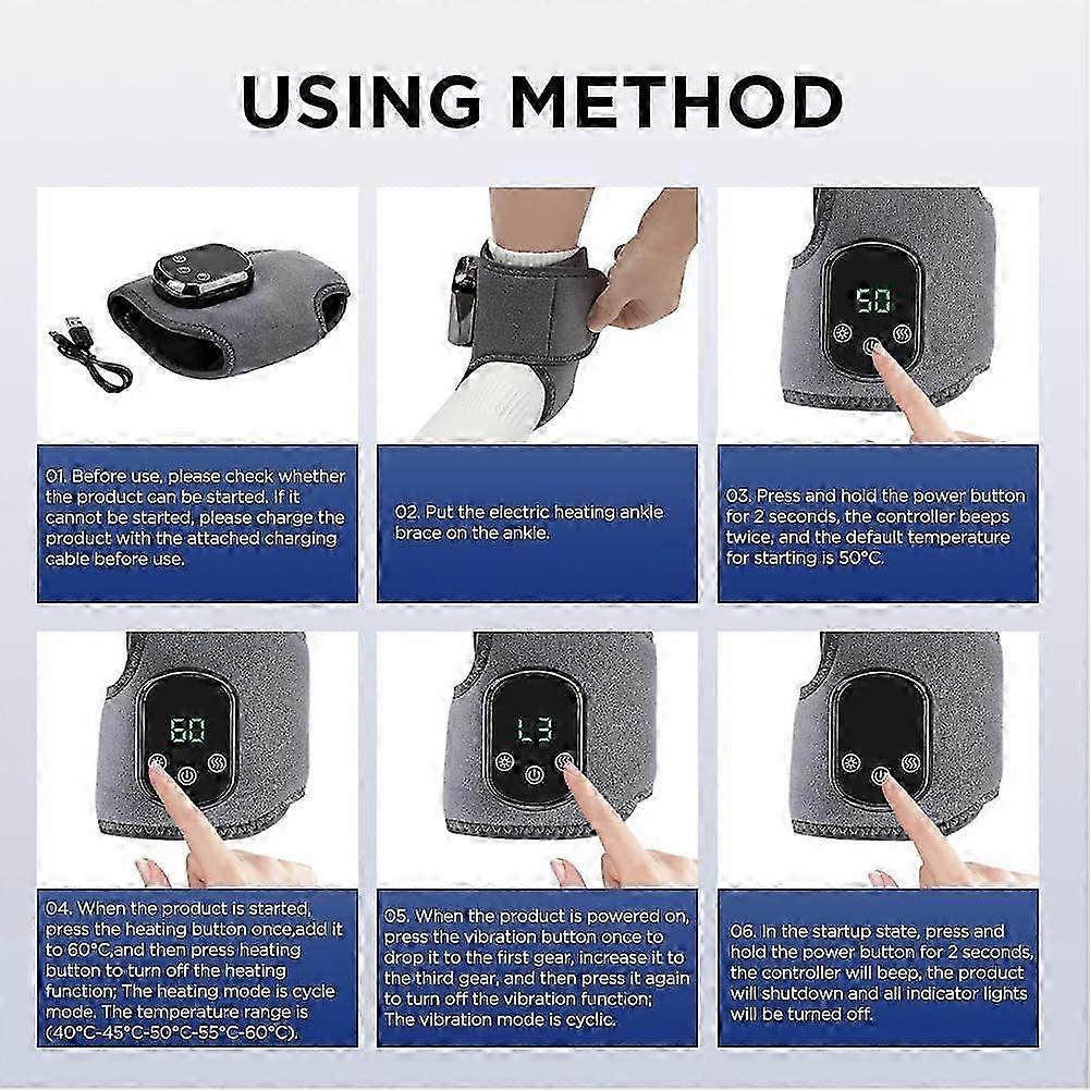Foot Massager with Heated Ankle Wrap, Wireless Portable Design, Triple Method & 3 Vibration Modes for Home Office Travel