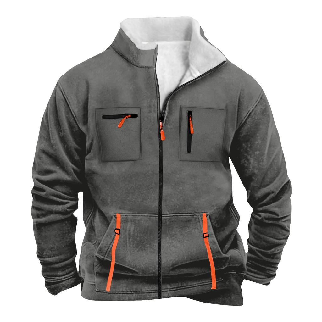 Men's Solid Color Zipper Pocket Zipper Sweatshirt Jacket Men's Sports Large Size Casual Sweatshirt Jacket