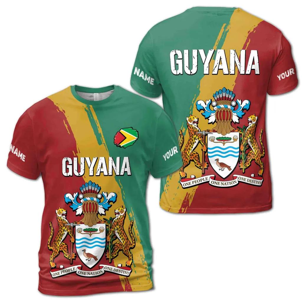 Fashion Guyana Flag Graphic T Shirts Maillot Football Summer Casual 3D Print Mens Sports Jersey Loose Quick Dry Breath Tees Tops