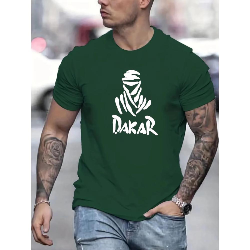 T-shirt d'été pour homme 100% coton à la mode, décontracté, ample, grande taille, style Dakar, imprimé, col rond, manches courtes