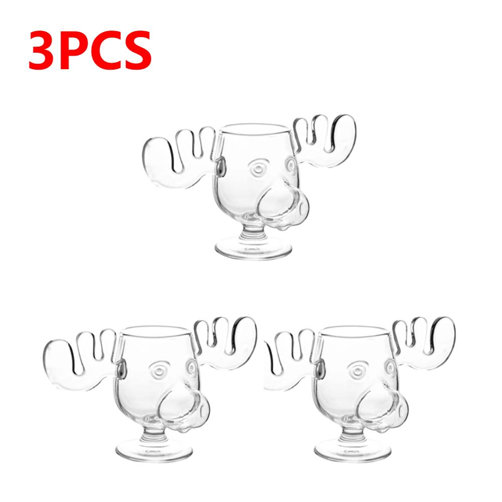 1-3pcs Christmas Elk Glass Cup 240ML Juice Milk Moose Mug Christmas Reindeer Head Beer Water Cup Holiday Party Drinkware Gifts