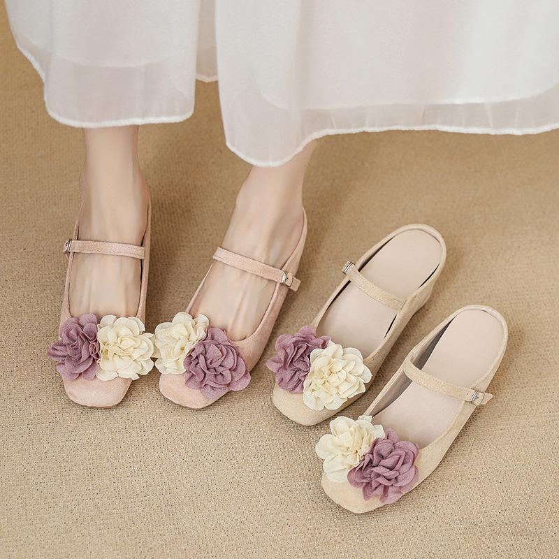 

Baotou half slippers, small people increase in height, small people increase in height, camellia thick heel Mary Jane single shoes women 34 рожевий