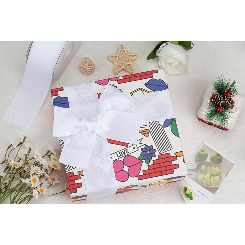 [Tekdeere]Width 50mm Solid White Grosgrain Ribbon, Perfect for Gift Wrapping, Sewing, Hair Accessories, Wedding Decorations - 22 Meters/roll