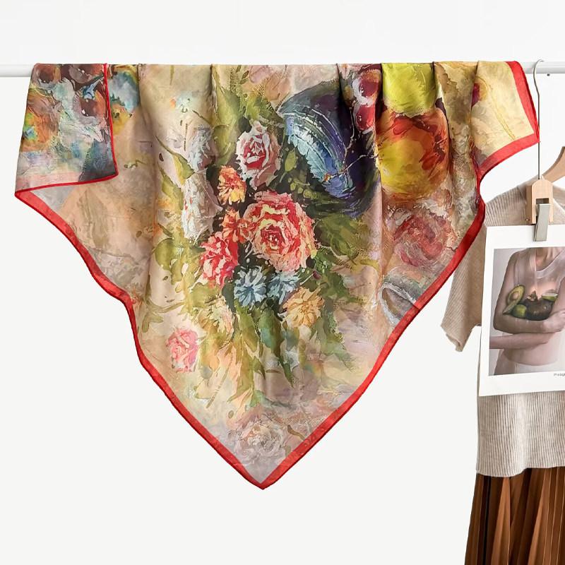 Chinese Style Peony Velvet Square Scarf 91 Women's Spring and Autumn Silk Scarf Shawl Two-color Different-faced Scarf Mother Gift