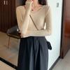Autumn Winter Long Sleeve Slim Fit Pullovers Office Lady Fashion V-neck Solid Color Knit Tops Sweaters For Women Clothing 28684
