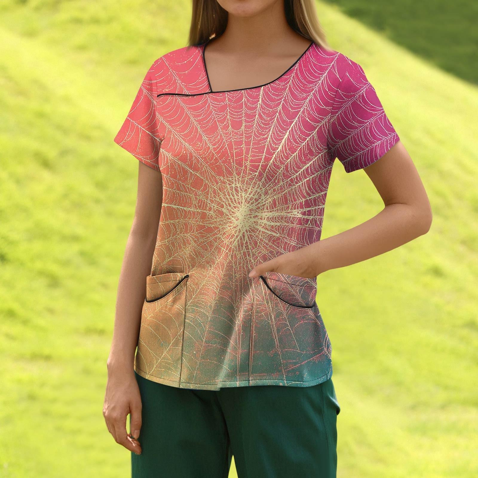 

Женская модная полосатая рабочая одежда с градиентным принтом и короткими рукавами с верхом с двойными карманами XXL