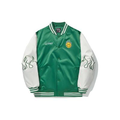 Li Ning X OG Slick Collaboration Flame Stripe Letter Single-Breasted Long Sleeve Cotton Jacket Unisex Jacket Deep-Palace-Green AJMT075-3