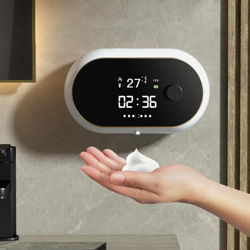 Wall-Mounted Smart Induction Foam Hand Sanitizer with USB Charging & Clock
