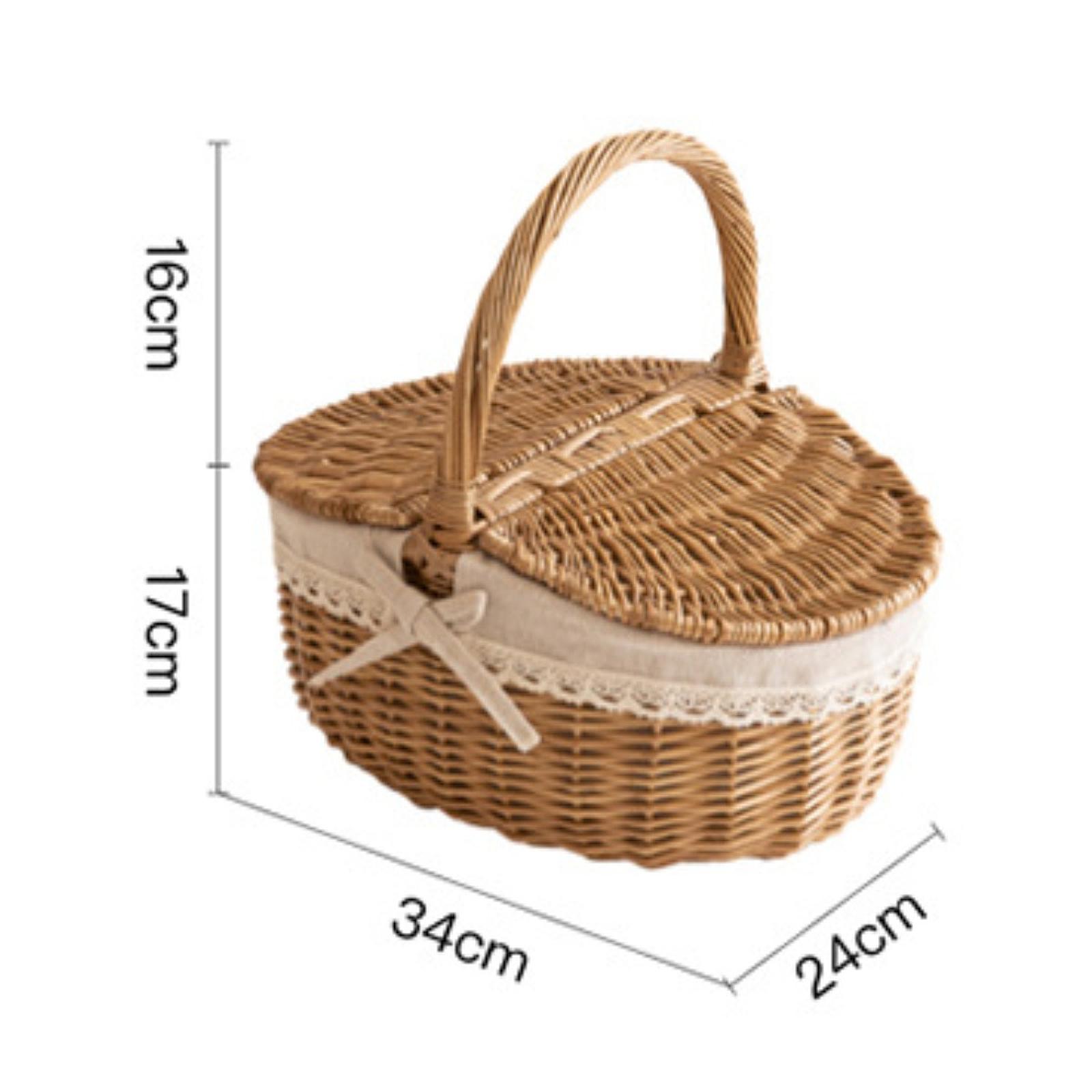 

Плетеная корзина для пикника с крышкой и ручкой, прочный плетеный корпус с моющейся подкладкой для Пасхи, Дня матери, кемпинга на открытом воздухе 34cmx24cmx17cm