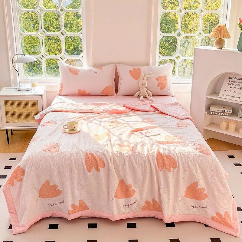 Cute Cartoon Printed Thin Blanket Summer Cooling Air Condition Quilt Single Double Bed Household Lightweight Comforter Bedspread