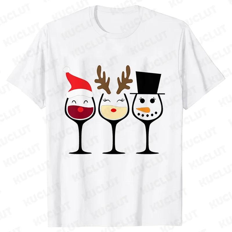 Christmas Wine T Shirts for Women Clothing Funny Cartoon Tshirts Kawaii Fashion Tshirt Tops Harajuku Womens YK Clothing